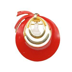 Vintage Gold-Tone & Red Enamel Bold Brooch